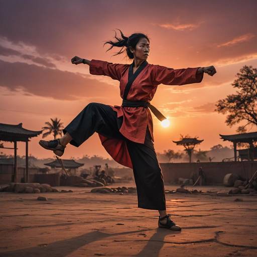 Dynamic Martial Arts Under a Vibrant Sunset