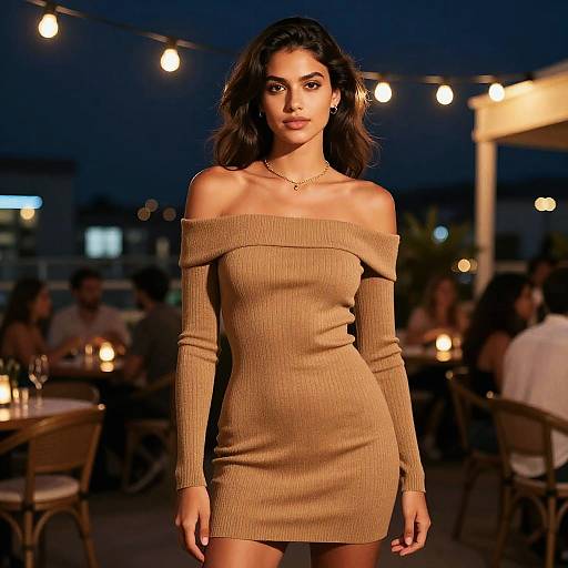 Chic Woman in Camel Bodycon Dress