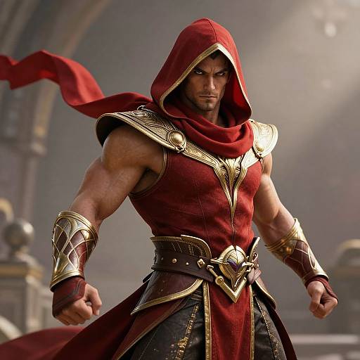 Epic Fantasy Warrior in Red and Gold Costume