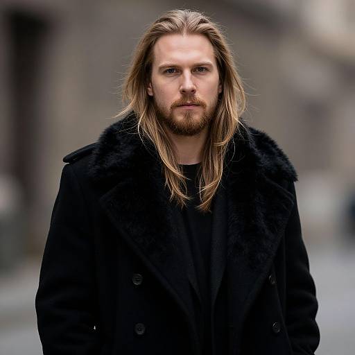 Blonde Bearded Man in Fur Coat