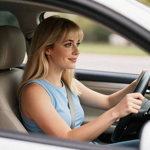 Soft Smiles: Blonde Woman Driving