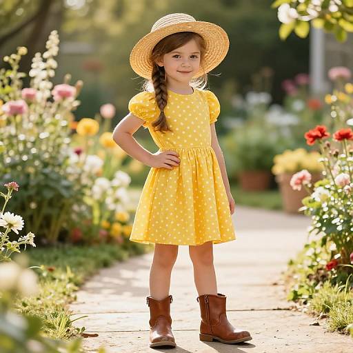 Confident Girl in Sunny Polka Dot Dress