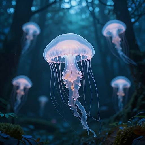 Bioluminescent Jellyfish in Mystic Forest