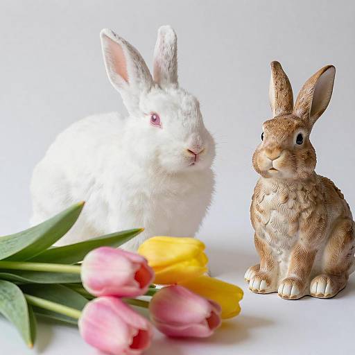 Whimsical Rabbits and Tulips Scene