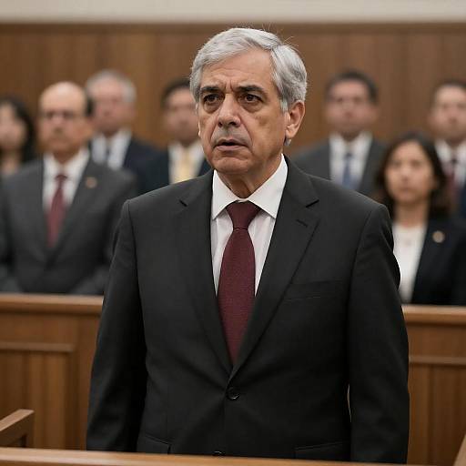 Serious Older Man in Courtroom Setting