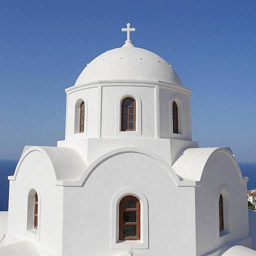 White Dome Greek Orthodox Church with Sea View