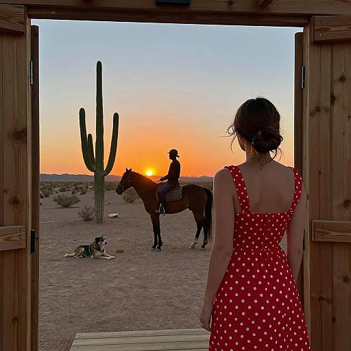 Desert Sunset with Woman in Polka Dots