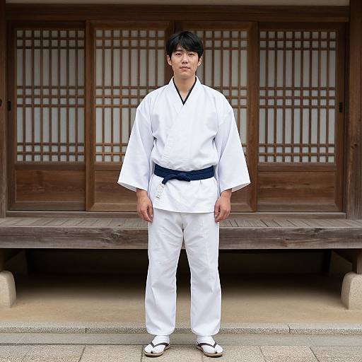 Man in White Kimono with Korean Pants
