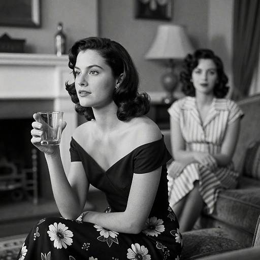 Vintage Living Room Portrait of Two Women