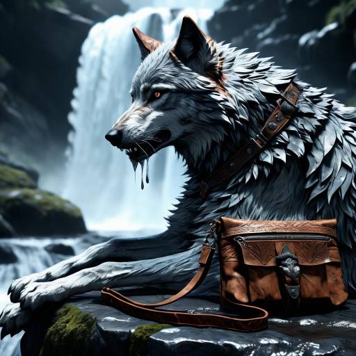 Fenrir the Wolf by a Majestic Waterfall Fenrir the Wolf by a Majestic Waterfall