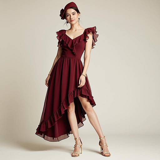 Romantic Modern Burgundy Ruffle Dress