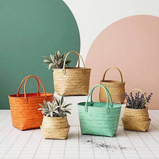 Vibrant Handwoven Baskets and Herbs