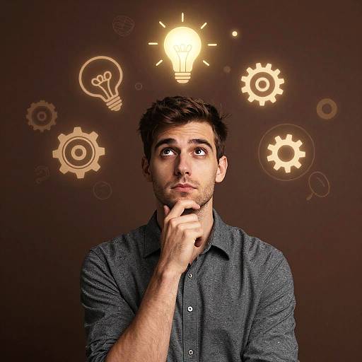 Inspired Portrait with Swirling Idea Symbols