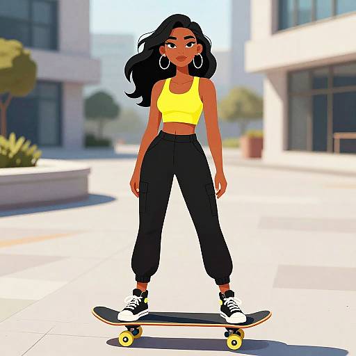 Energetic Female Skateboarder Style