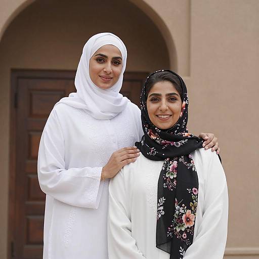 Smiling Women in Traditional Middle Eastern Attire