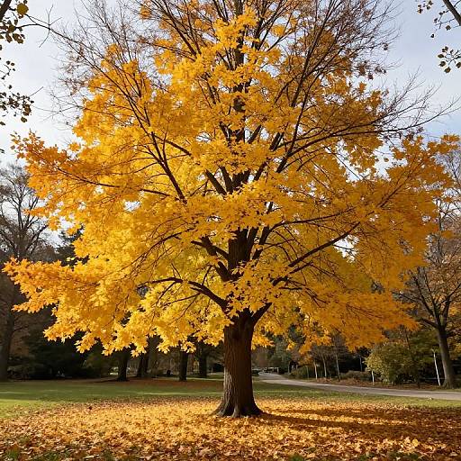 Autumn Tree Embracing Falling Leaves