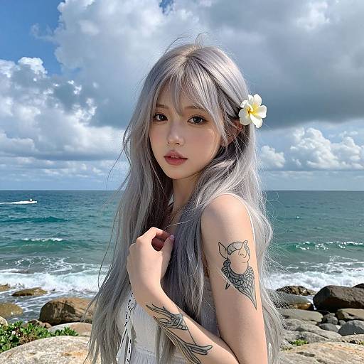 Silver-Haired Woman by Coastal Scenery