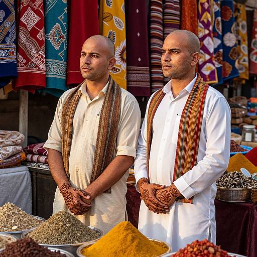 Bald Indian Men in Vibrant Market