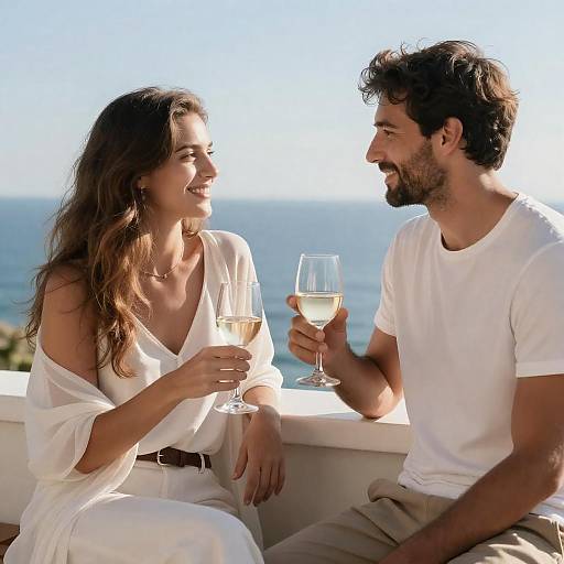 Couple Enjoying Wine by the Ocean