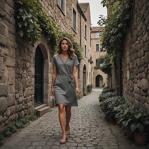 Woman Walking on Historic Stone Lane