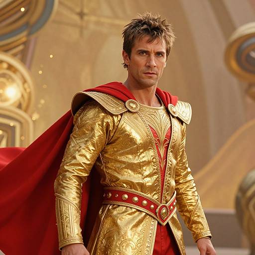 Heroic Man in Golden Red Costume