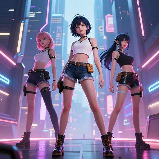 Futuristic Anime Girls in Neon City