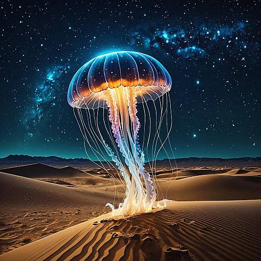 Glowing Jellyfish Floating Over Desert Night