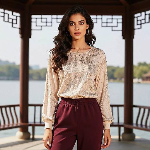 Stylish Woman by Lakeside Gazebo