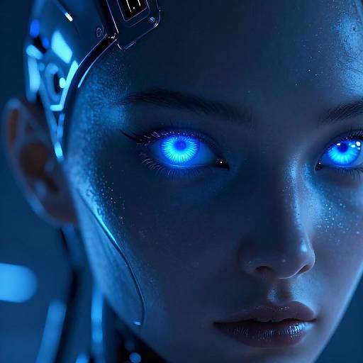 Futuristic Android with Neon Blue Eyes