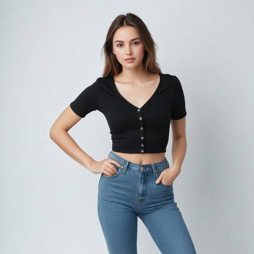 Young Woman in Black Crop Top and Blue Jeans