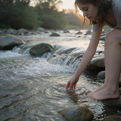 Serene River Dawn with Woman