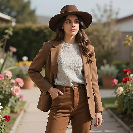 Young Woman in Vintage Winter Outfit in Garden