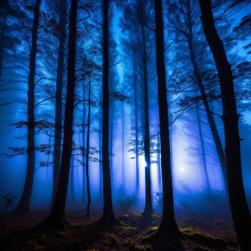 Mysterious Night Forest with Silhouette Lights