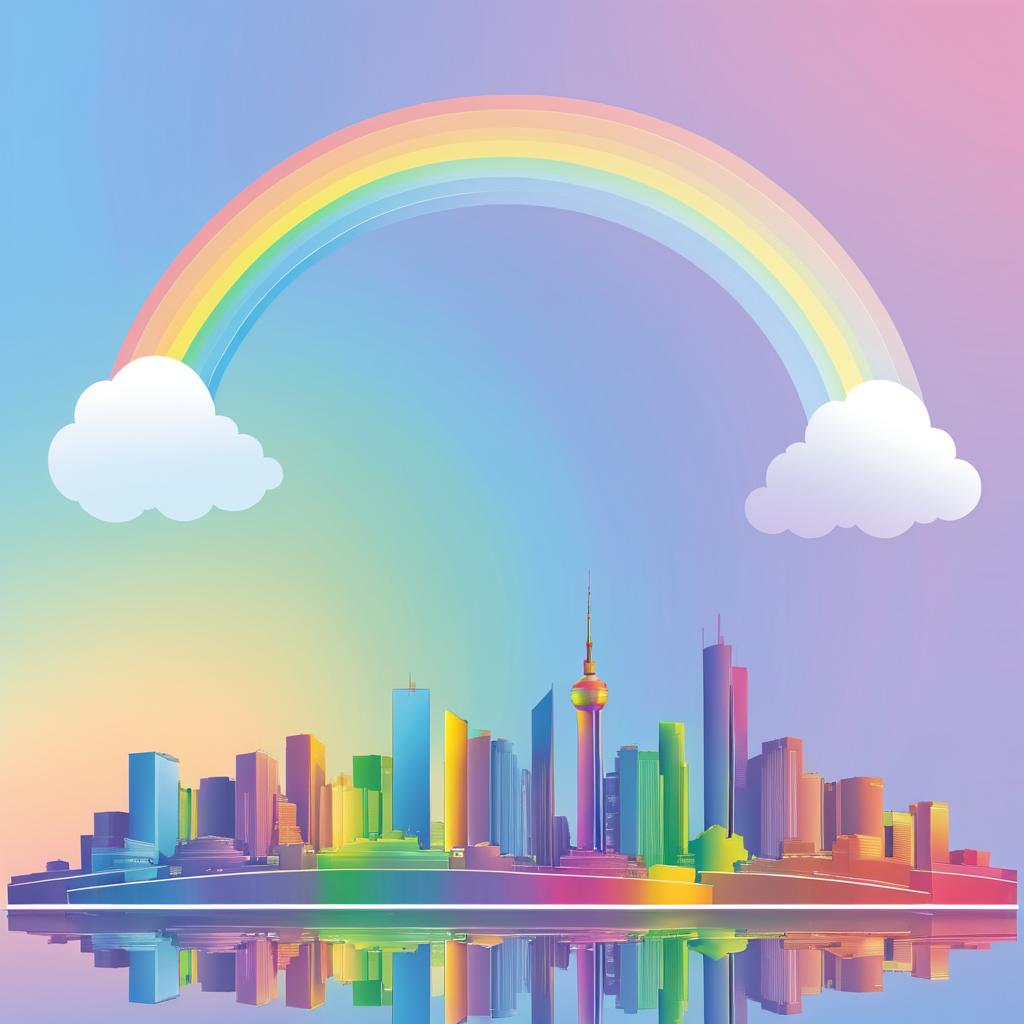 Minimalistic City Skyline with Rainbow