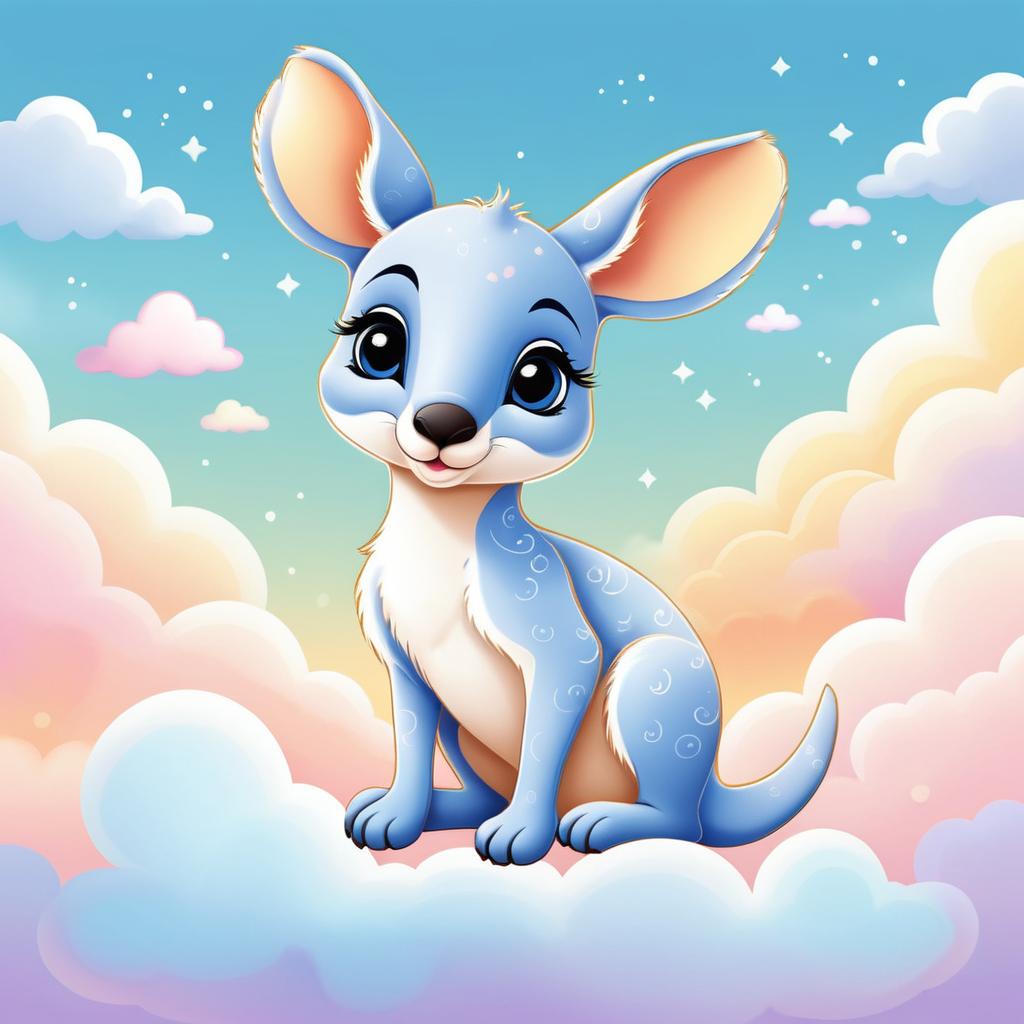 Whimsical Baby Kangaroo in Dreamy Clouds