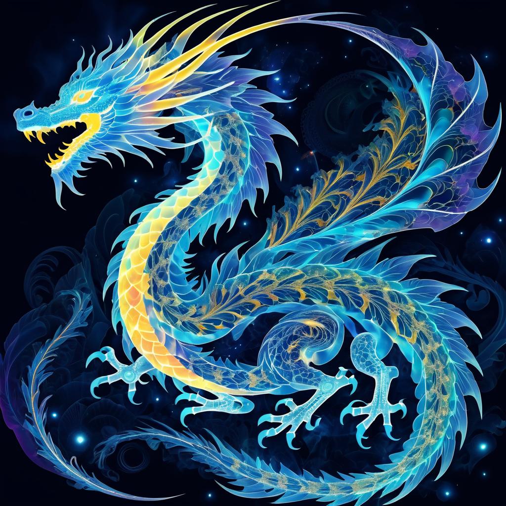 Celestial Dragon X-Ray Art with Glowing Details