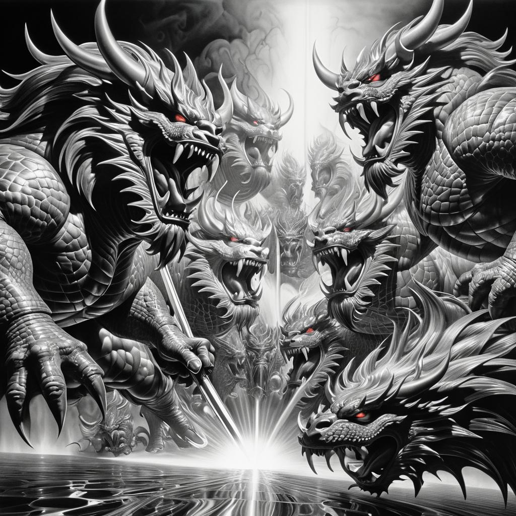 Epic Combat of Legendary Monsters in Op Art