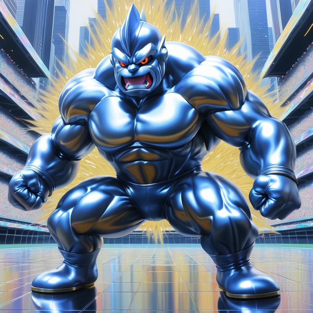 Surreal Humanized Machamp in Oil Painting