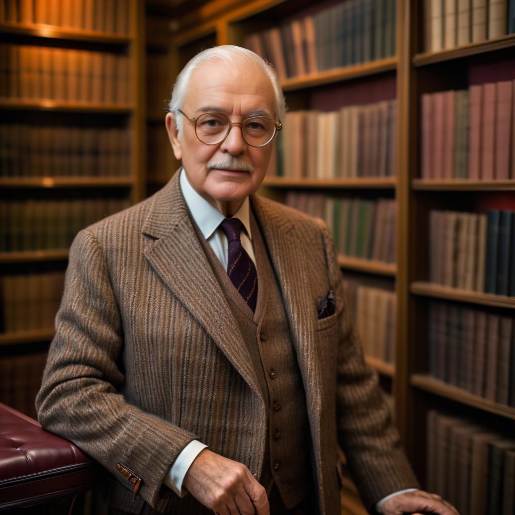 Sophisticated Elderly Man in Cozy Library