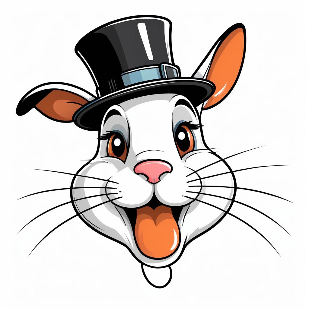 Quirky Rabbit Cartoon Portrait with Hat