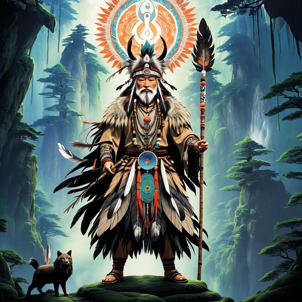 Fearless Shaman in Sacred Mountain Shrine