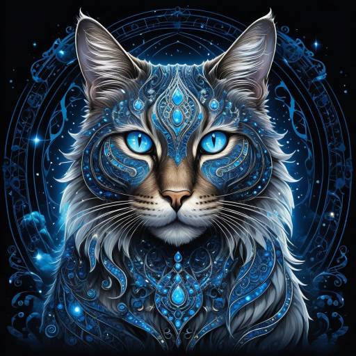 Majestic Fantasy Cat with Glowing Blue Eyes