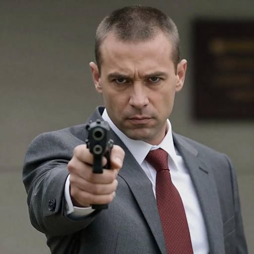 Intense Man in Suit with Handgun