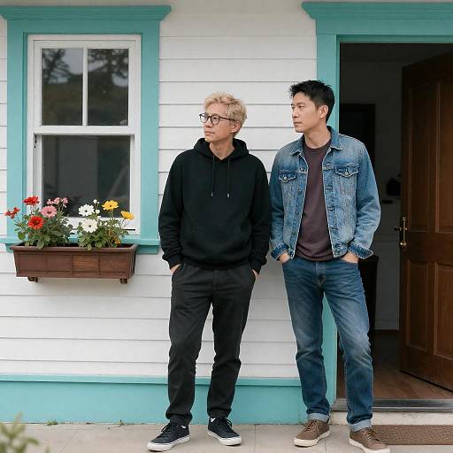 Casual Meeting Outside a Charming Home