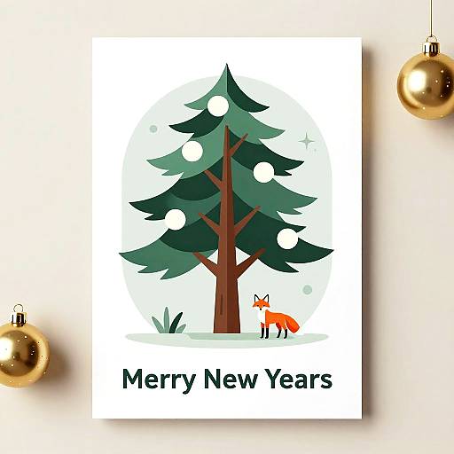 Modern Geometric New Year's Fox Card