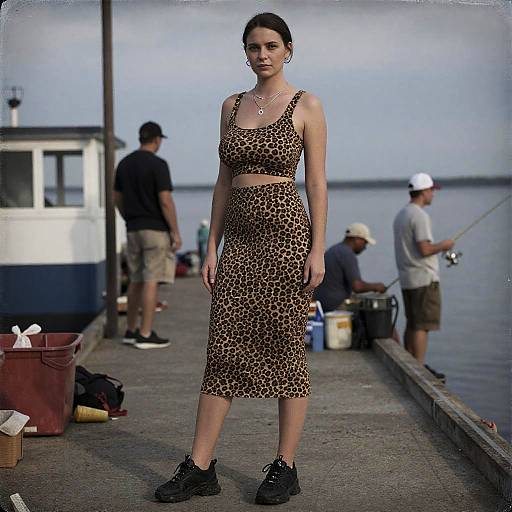 Stylish Woman on Fishing Pier