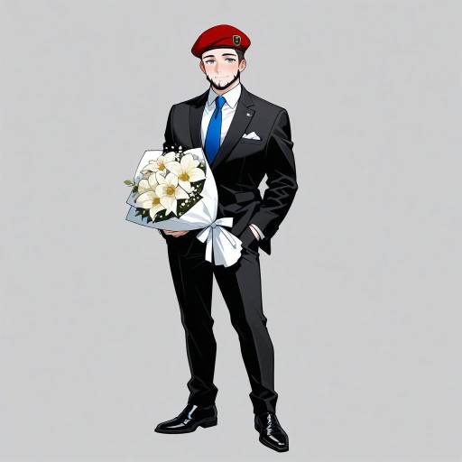 Freckled Man in Formal Attire with Bouquet Freckled Man in Formal Attire with Bouquet