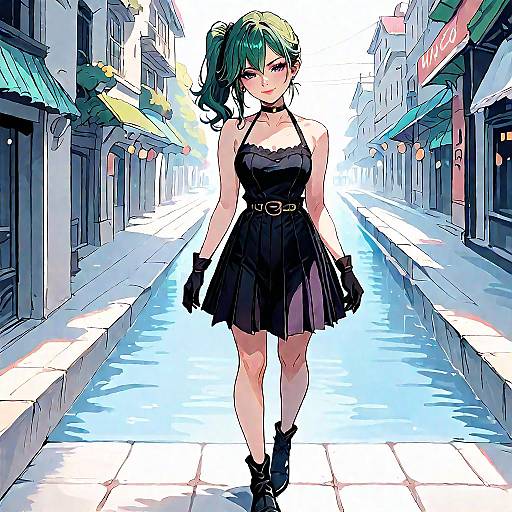 Anime Girl in Stylish Black Dress