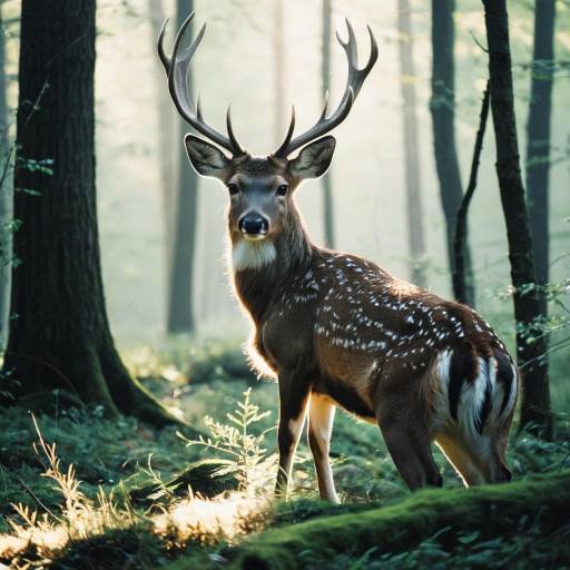 Gentle Deer in Misty Woodland Glade Gentle Deer in Misty Woodland Glade