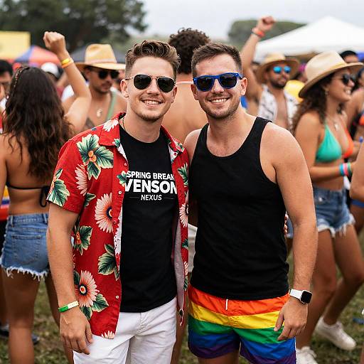 Two men smiling at outdoor festival